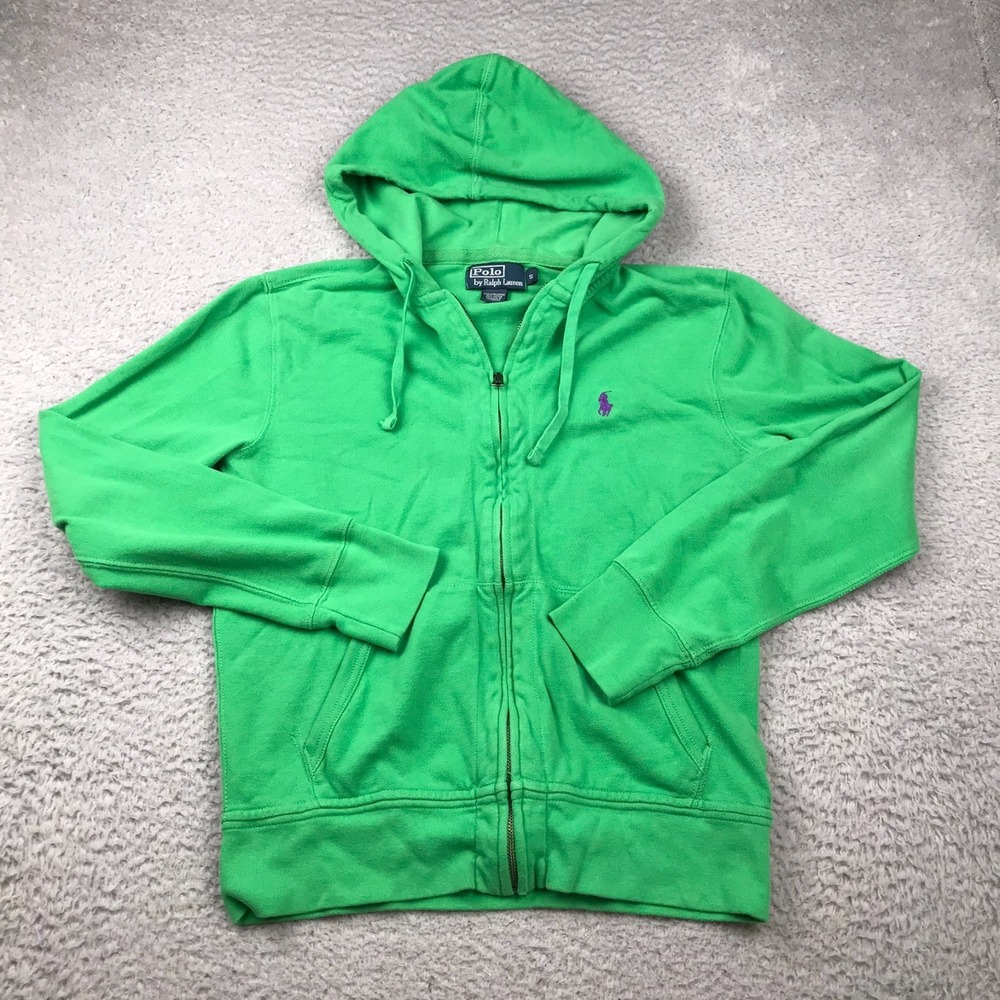 Polo Ralph Lauren Hoodie Mens S Green Knit Cotton Full Zip Hoodie Jacket *FLaw
